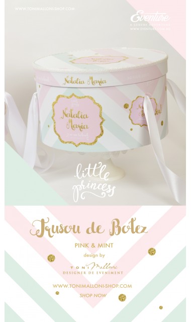 Trusou de botez pentru fete sau baieti modern, Pink & Mint 8